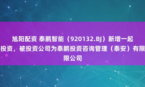 旭阳配资 泰鹏智能（920132.BJ）新增一起对外投资，被投资公司为泰鹏投资咨询管理（泰安）有限公司