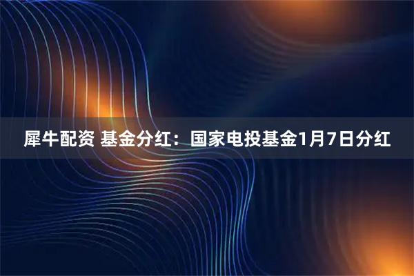 犀牛配资 基金分红：国家电投基金1月7日分红